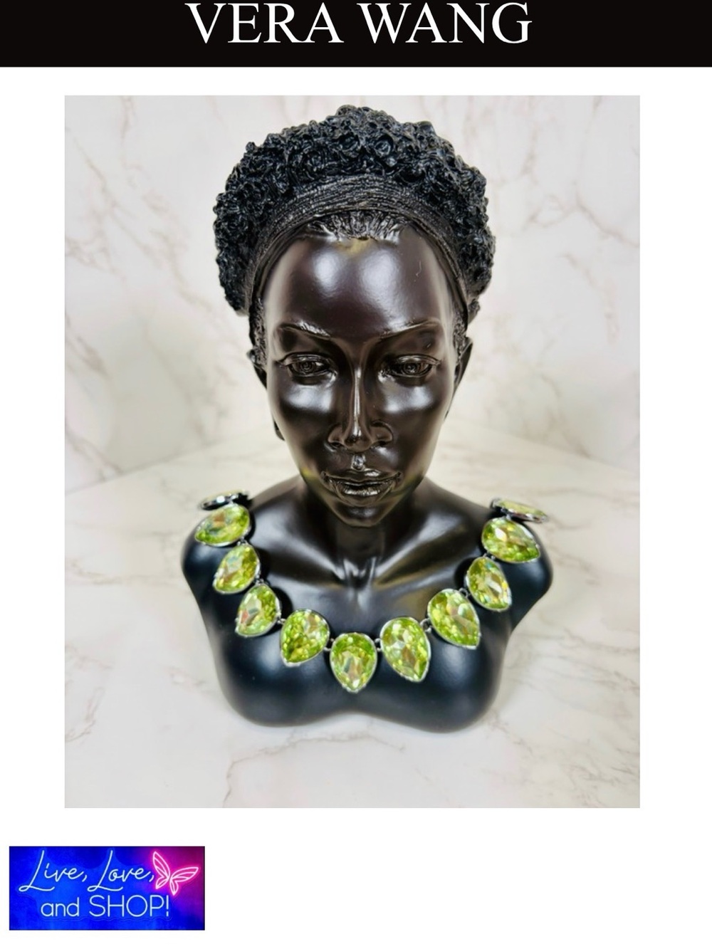 VER WANG Chartreuse (Green/Yellow) & Silver Teardrop Necklace, NWT